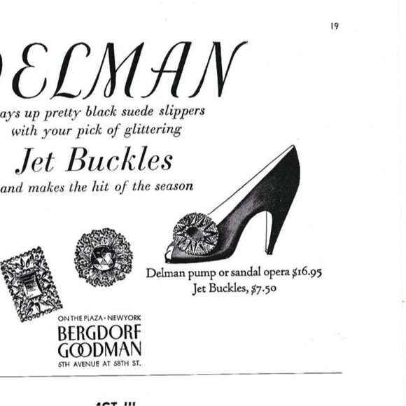 Delman Jet Buckles Shoes Slippers Bergdorf Goodman NYC 1940s Vintage Print Ad - Picture 3 of 4